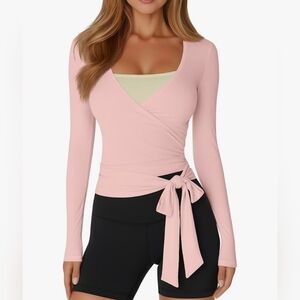 Women’s Light Pink Wrap Tie Long Sleeve Tee